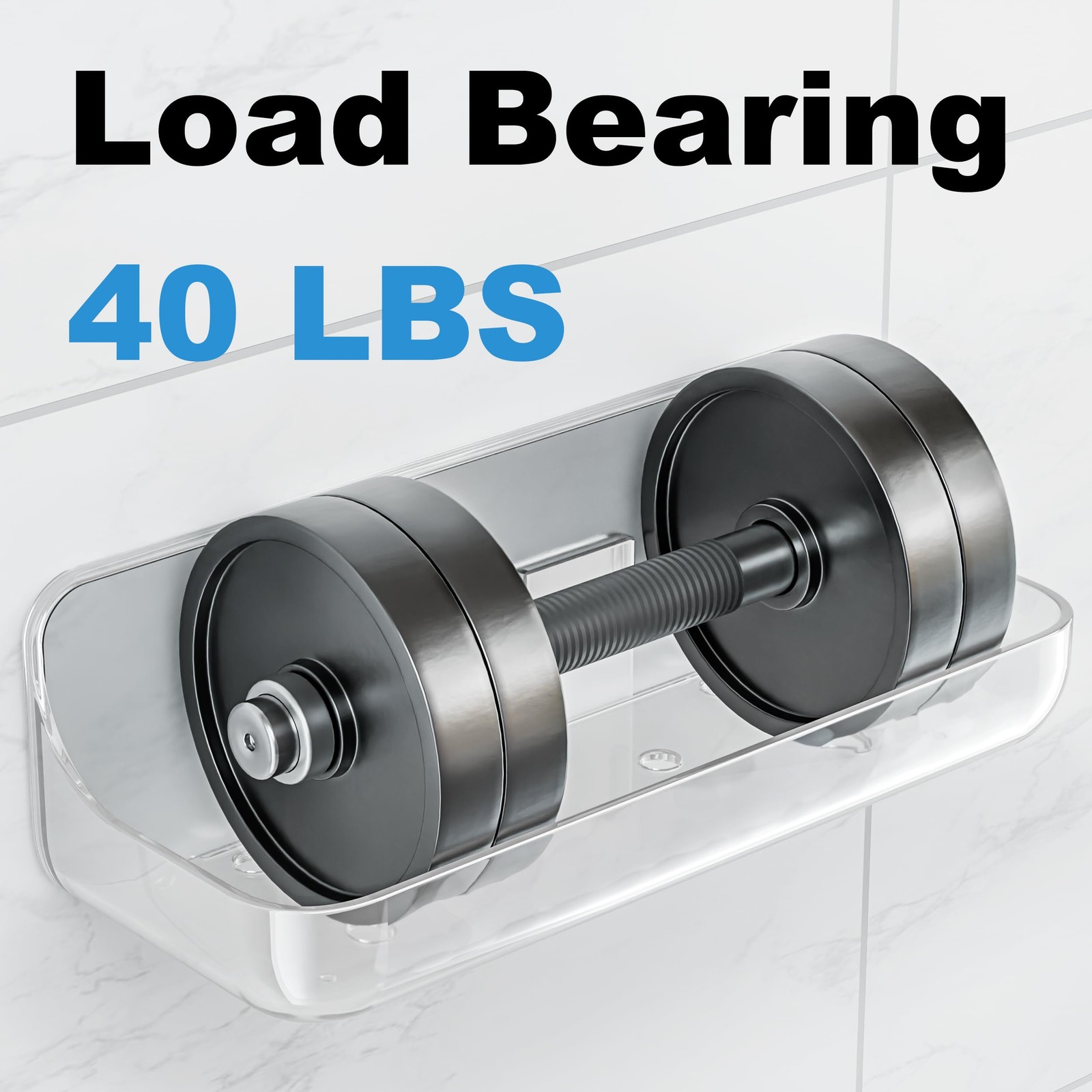 Kawfle Adhesive Shower Caddy, 2 Pack Acrylic Bathroom Shelves, No Drill Wall