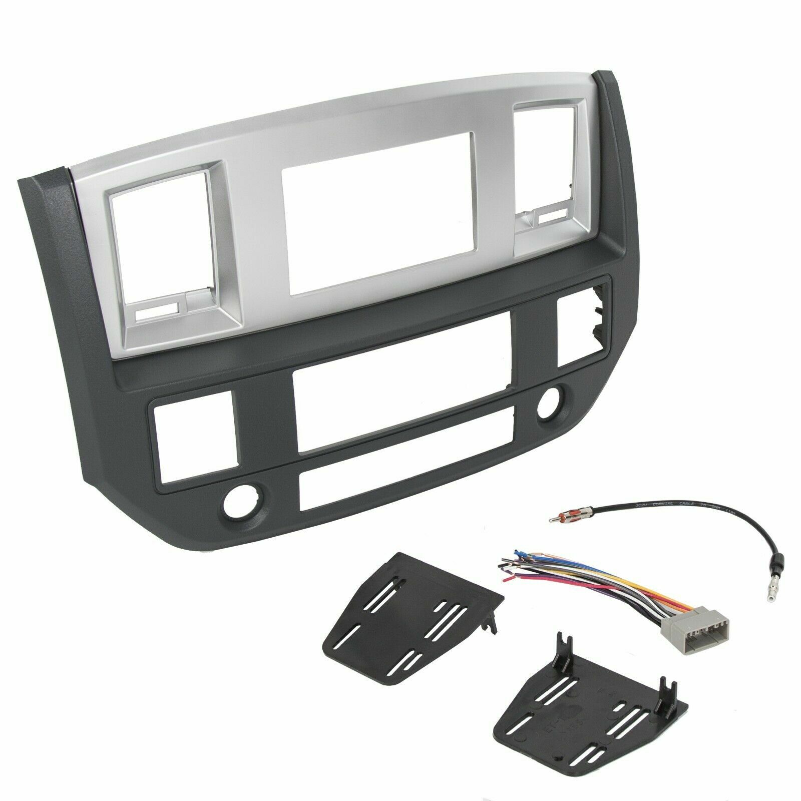 Radio Double Din Dash Install Bezel Kit Silver Slate Grey Fits 2006-09 Dodge Ram