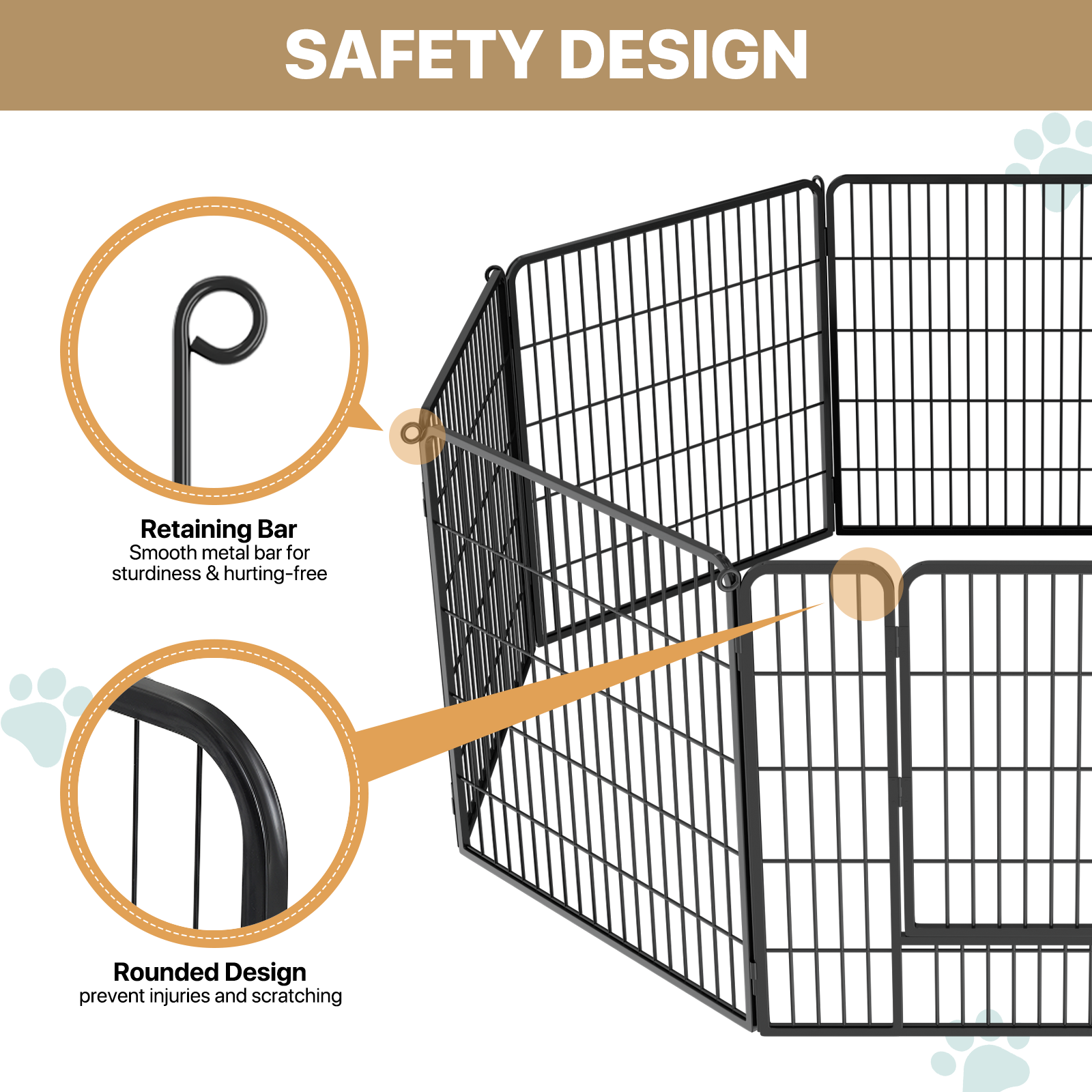 31 Inch Folding Dog Playpen Metal Heavy Duty Pet Dog Exercise Pen 8Panel w/Doors