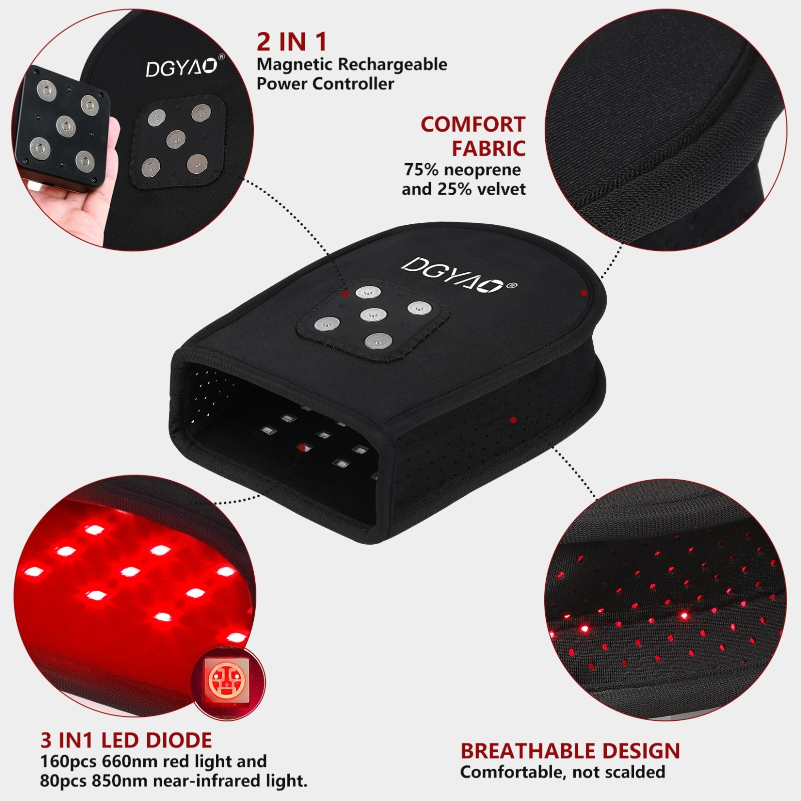 850nm Infrared Red Light Therapy Glove For Hand Pain Relief Cordless Mitten