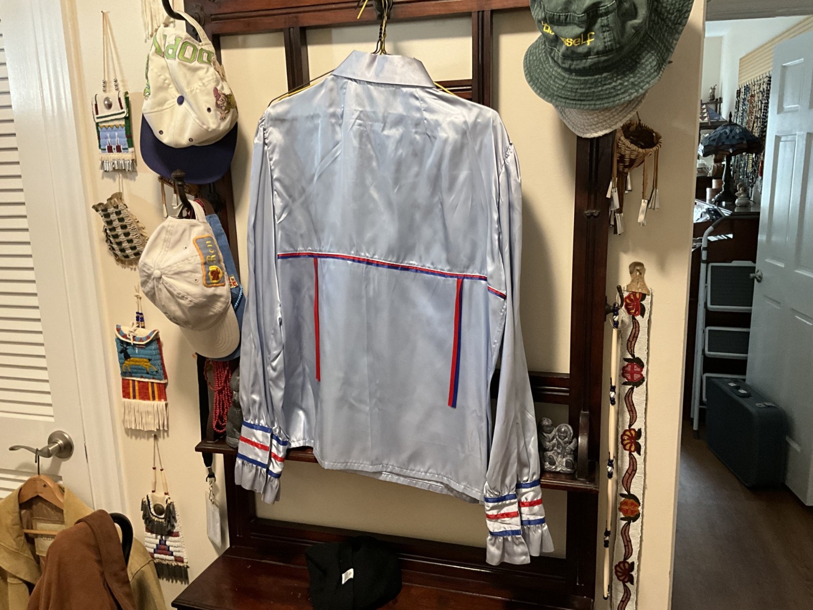Mans Blue Satin Ribbon Shirt