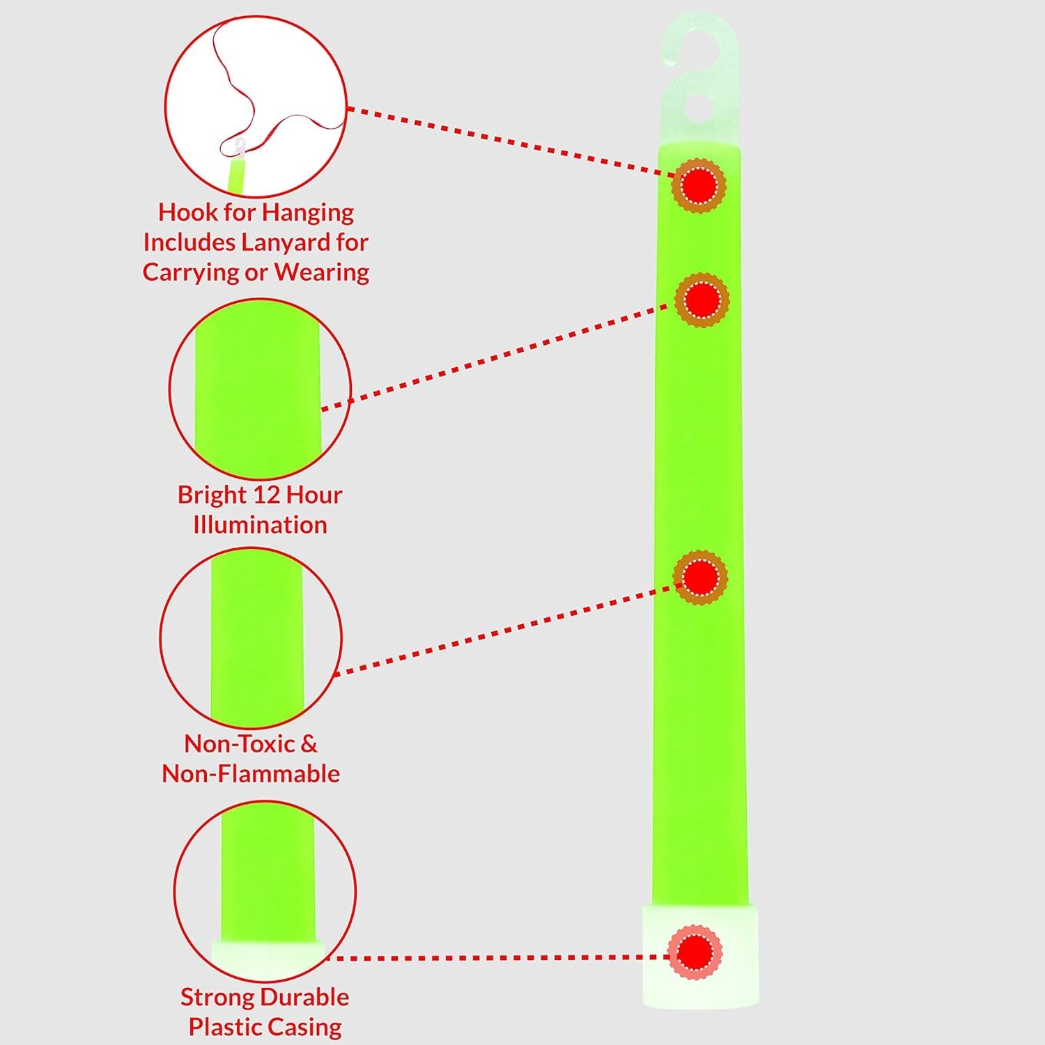 Green Glow Sticks - 6” Snap & Light Sticks, 12 Hour Brightness, 6 Pack