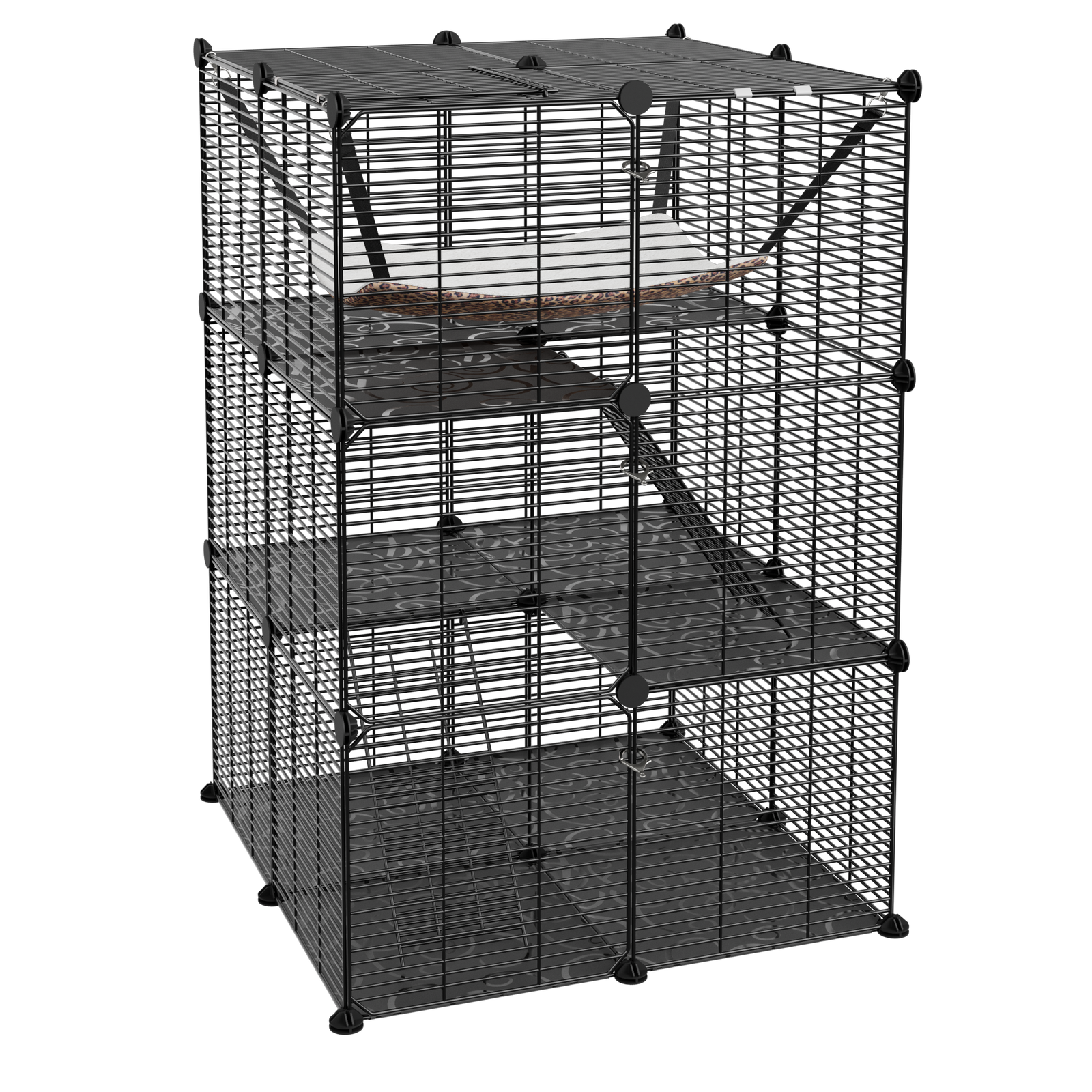 3-Tier Cat Cage Cat Kitten Enclosures Wire Pet Kennel Playpen Indoor w/ Hammock