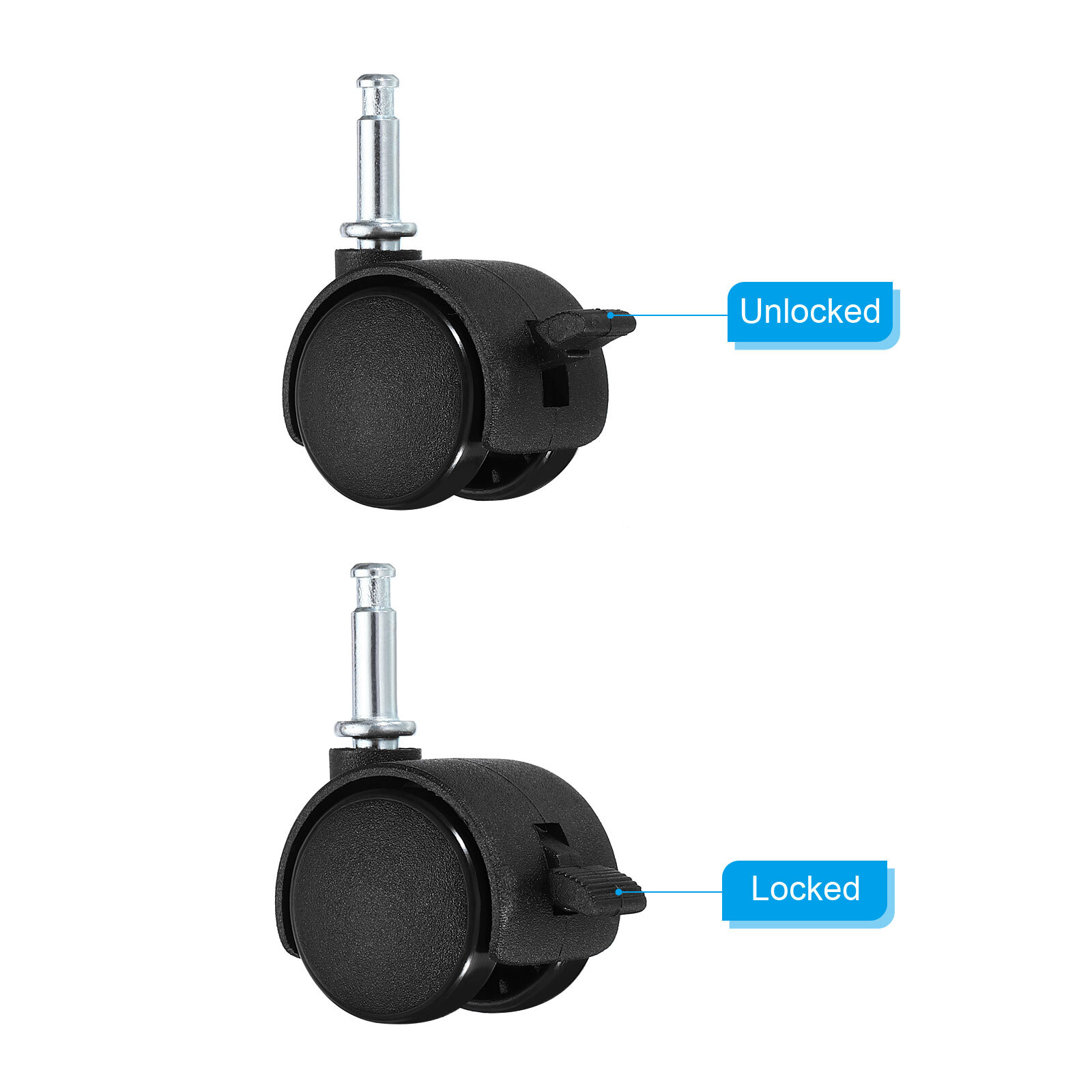 6pcs 1" Swivel Stem Casters Nylon 360 Degree Insert Stem Wheel with Brake