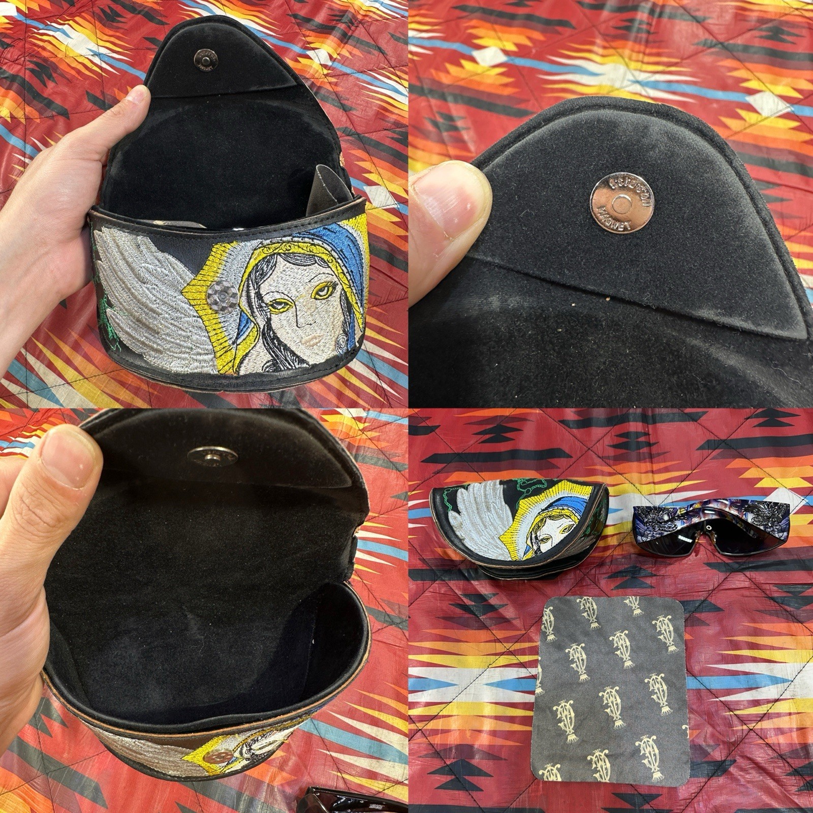 Christian Audigier CAS404 Gunmetal Virgen Mary Sunglasses Y2K RARE w/ Case