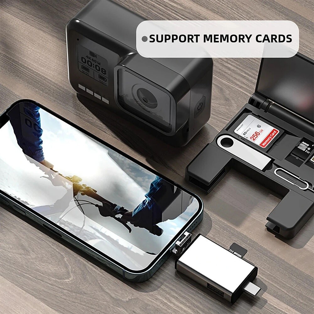 USB-C OTG Adapter SD TF Memory Card Reader Storage Box For iPhone Samsung Tablet