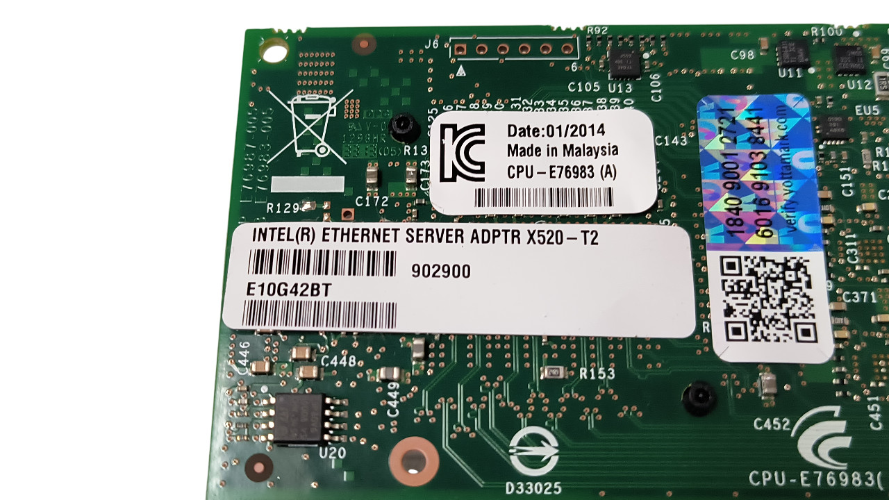 Intel X520-T2 Dual Port 10Gb RJ-45 Network Adapter E10G42BT 902900 Full Height