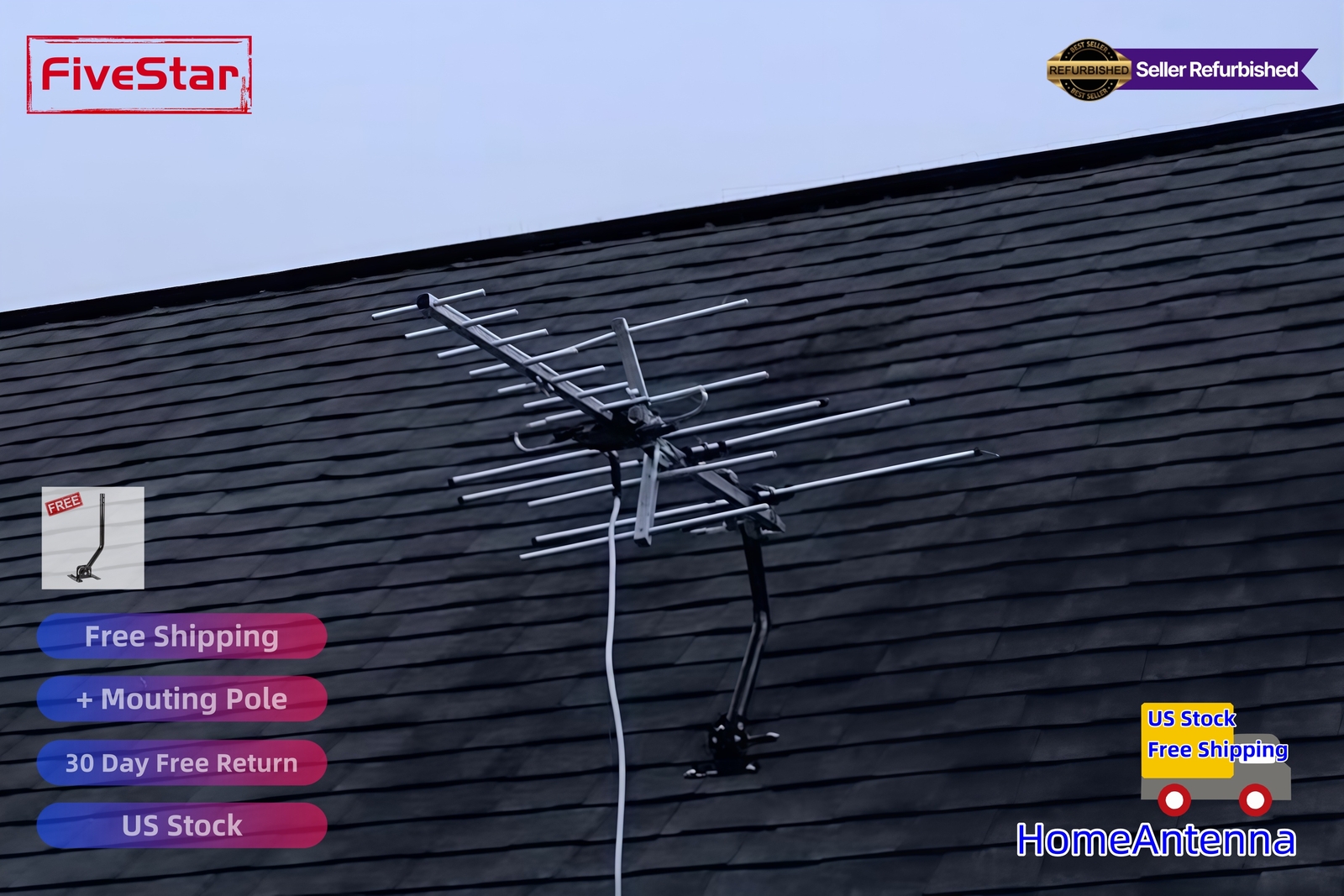 Yagi HD TV Antenna Attic or Roof Mount up to 200 Mile Range TV Antenna
