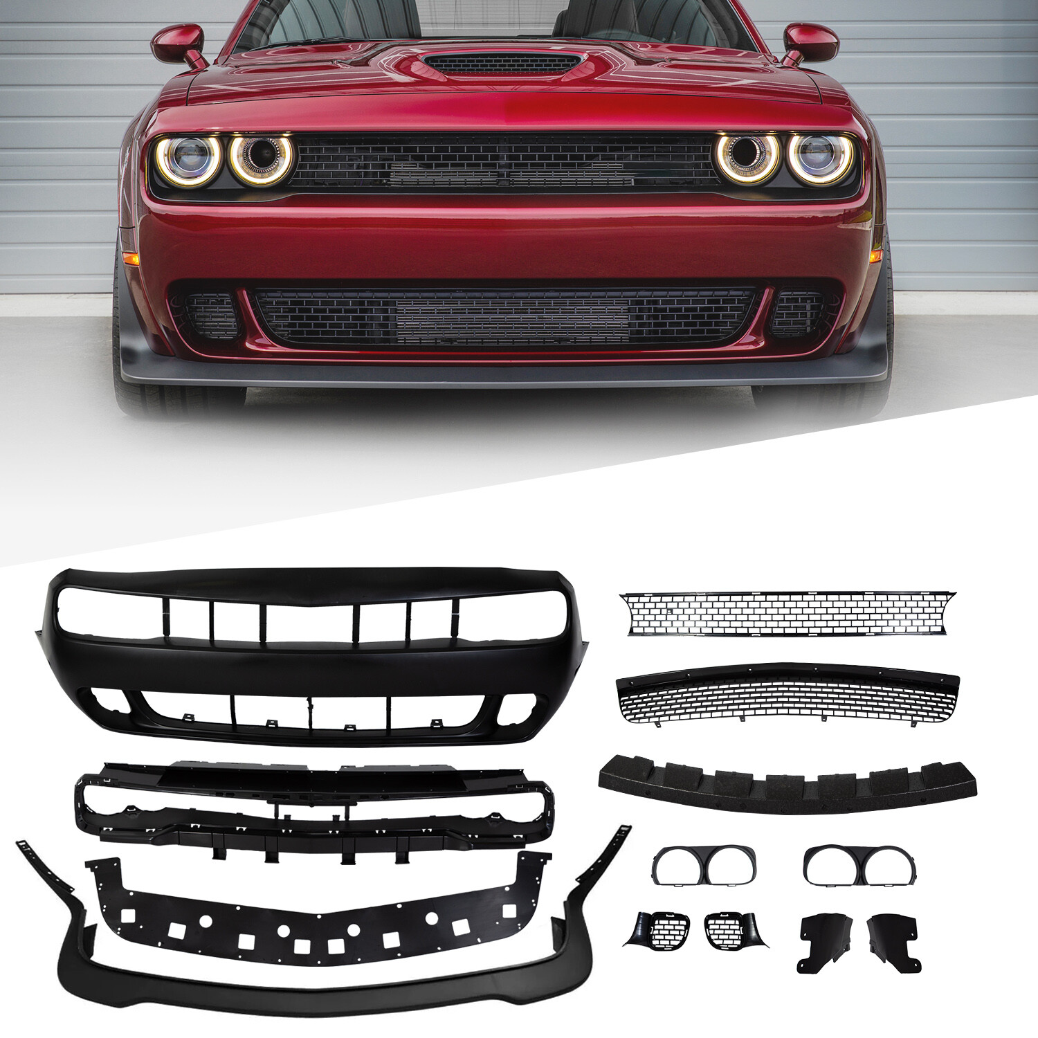 For 2015-2023 Dodge Challenger Full Front Bumper Cover Grille Lip Hellcat Style