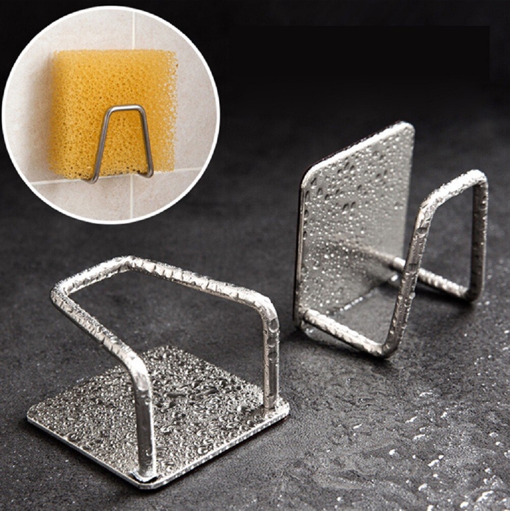 4 Pcs Stainless Steel Adhesive Sponge Holder -Kitchen Sink Caddy for Accessories