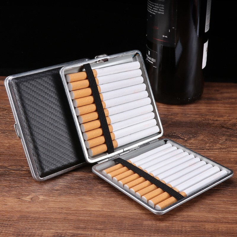 Leather Cigarette Case Tobacco Holder Box Double-Sided for 20's Cigarettes Black