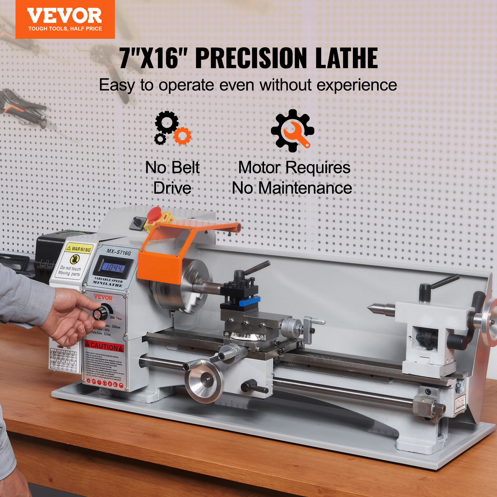 VEVOR Metal Lathe Power Metal Lathe 7''x16'' 150-2500 RPM Continuously Variable