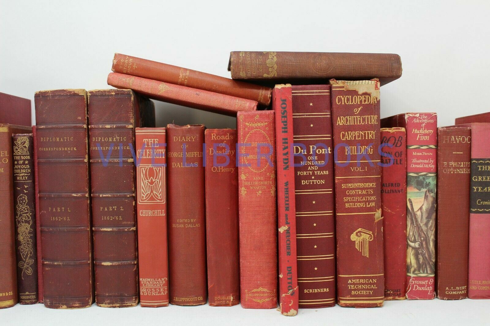 Lot 5 RED / Shades of RED Old Vintage Antique Rare Hardcover Random Books