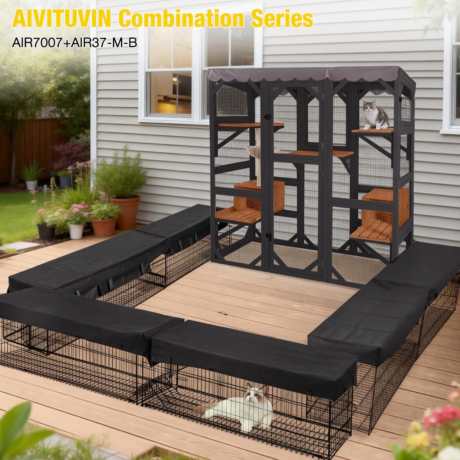 Catio Outdoor Cat Enclosure with Scratch Post, Hammock, Large Window Cat House