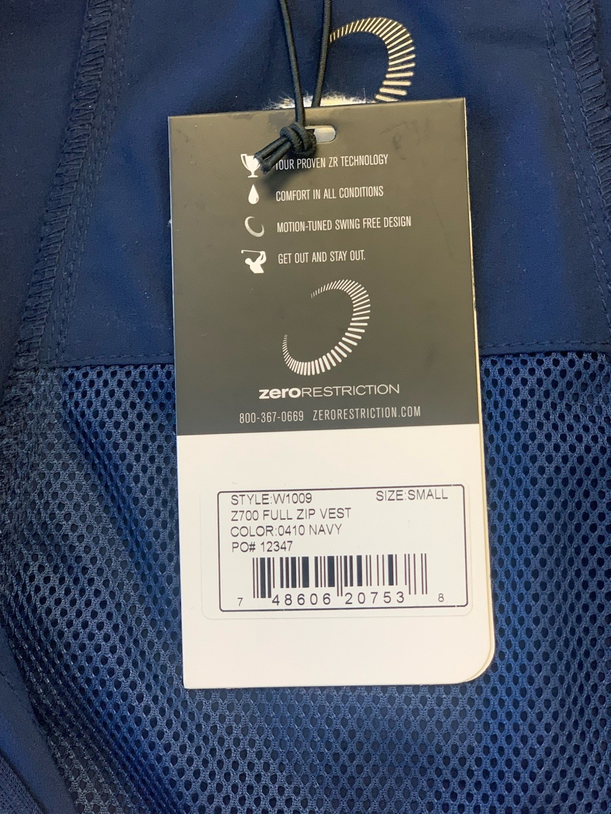 Zero Restriction Z700 Navy Blue Full Zip Golf Vest Size Small/S NEW