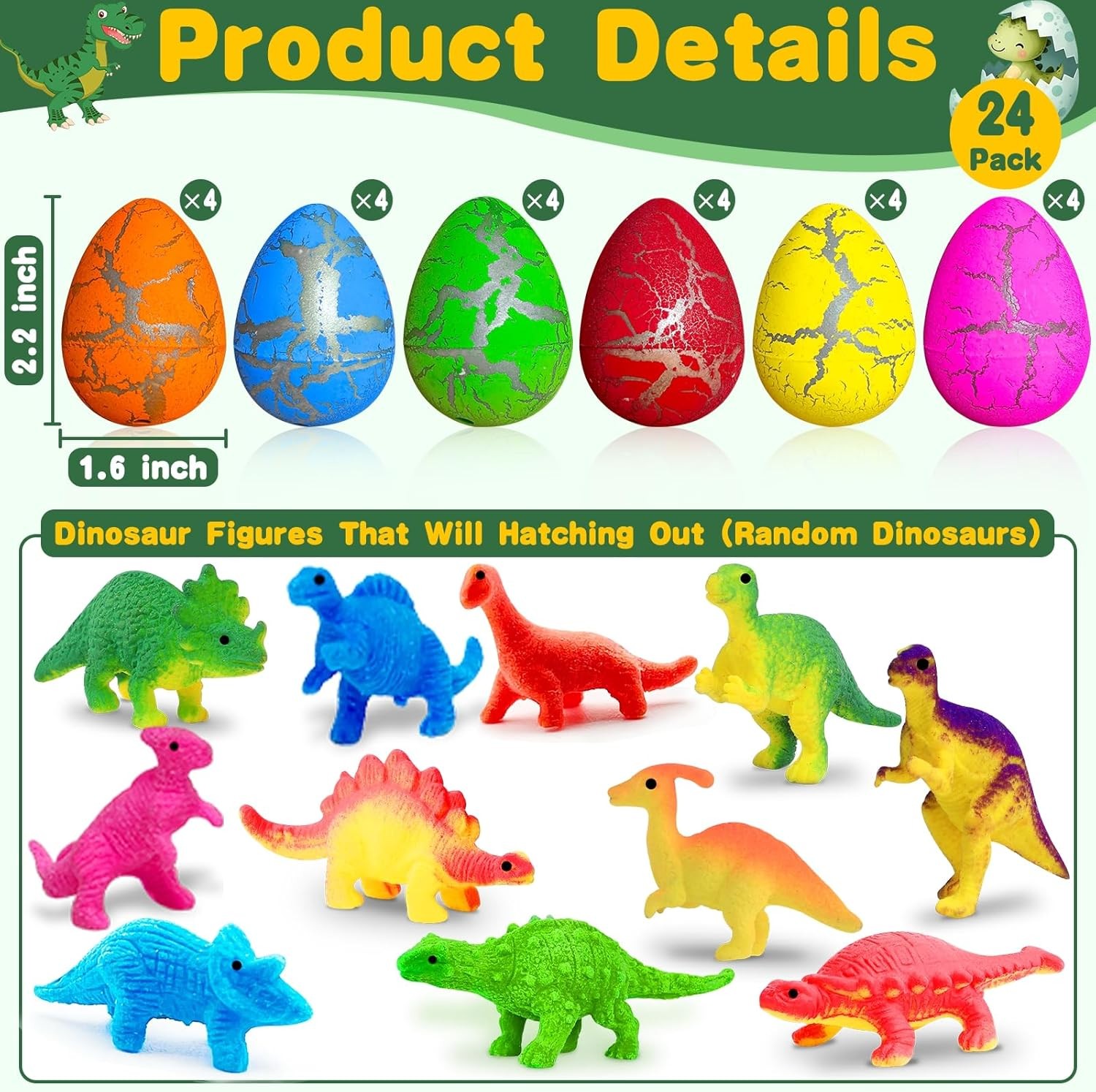 24 Pcs Large Hatching Dinosaur Eggs Easter Party Favors, Easter Egg Filled Toys