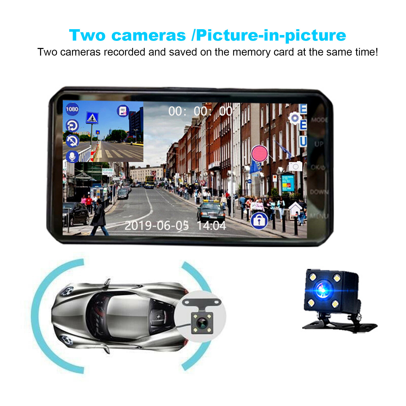 4" 1080P Screen Dash Cam Dual Lens Car DVR Recorder Front and Rear Camera