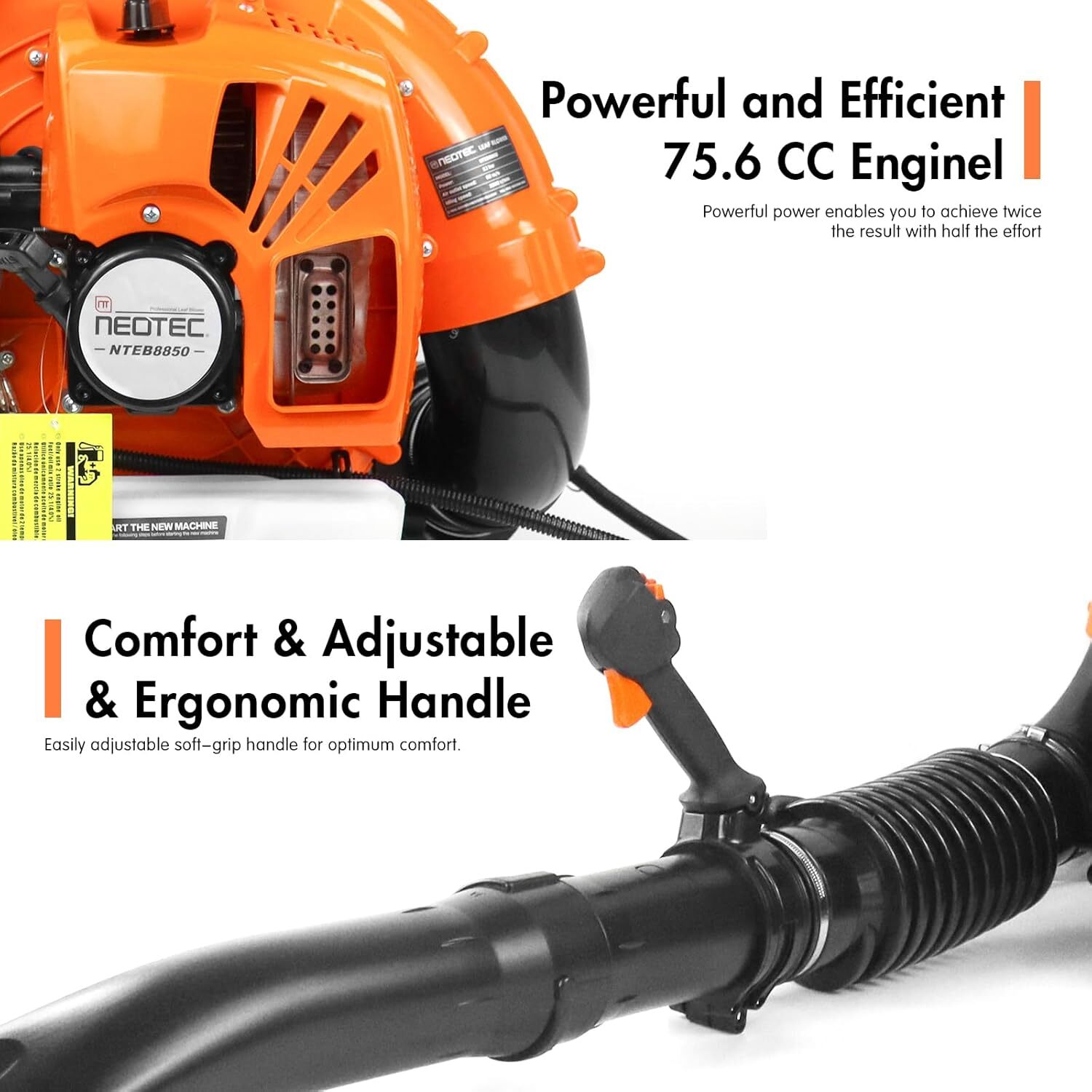 Commercial Leaf Blower Snow Blower Backpack 75.6 CC 2-Stroke Gas Powered Engine