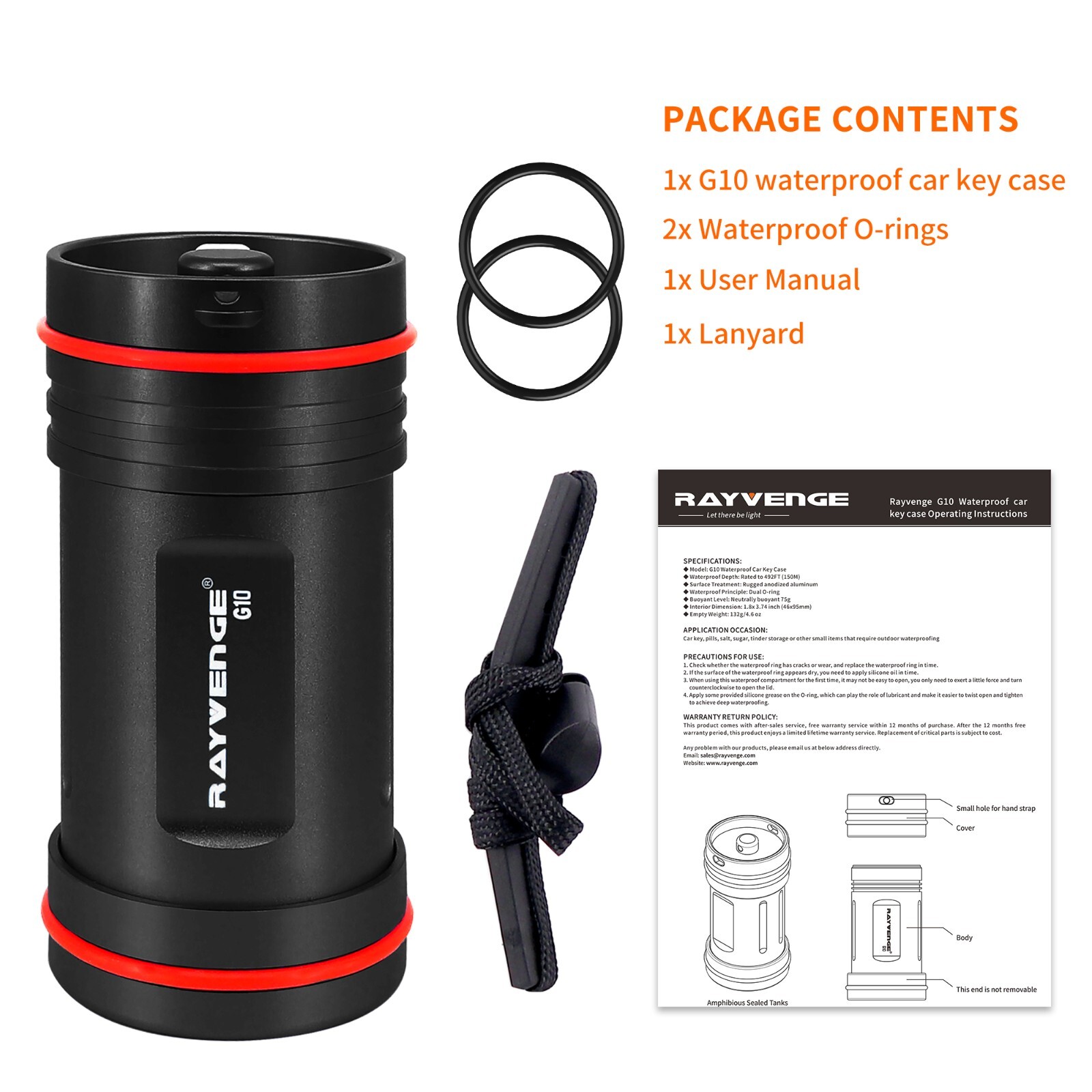 Waterproof Car Key Holder FOB Case Keychain Dry Storage Box for Swimming Diving