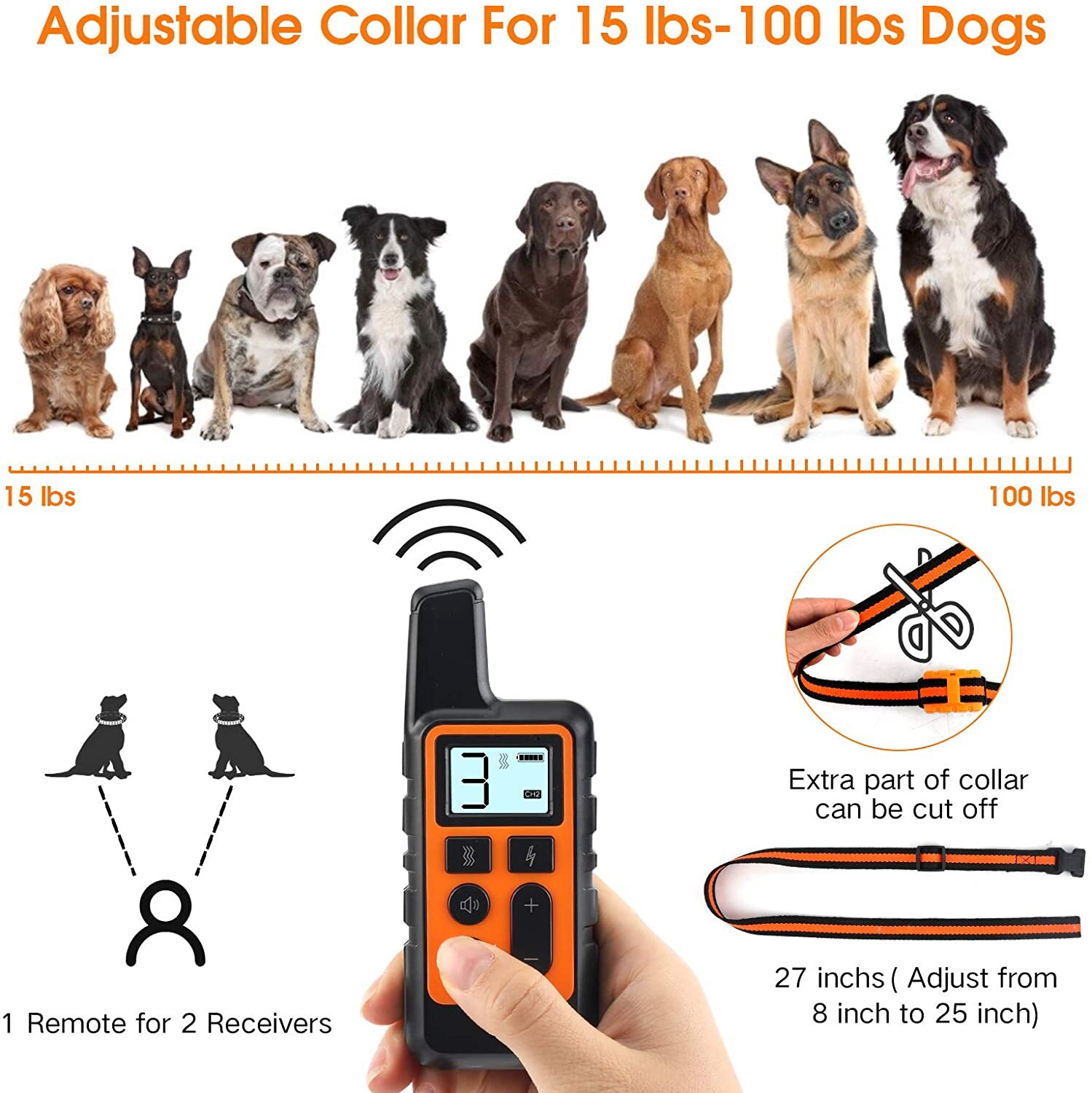 Dog Training Collar Pet Electric Shock Collar Waterproof with Remote For Dogs
