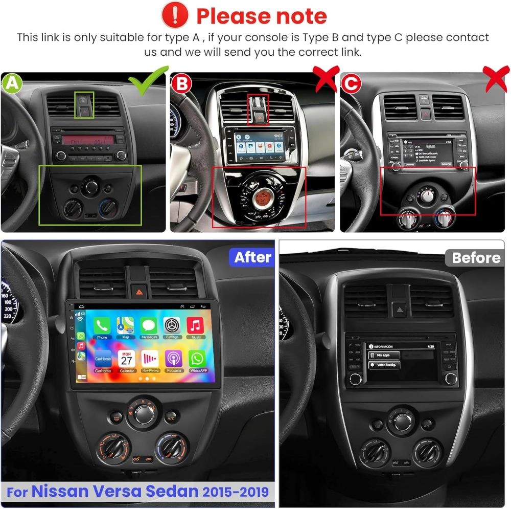 For 2015-2019 Nissan Versa Sedan Apple Carplay Android 15.0 Car Radio Stereo GPS
