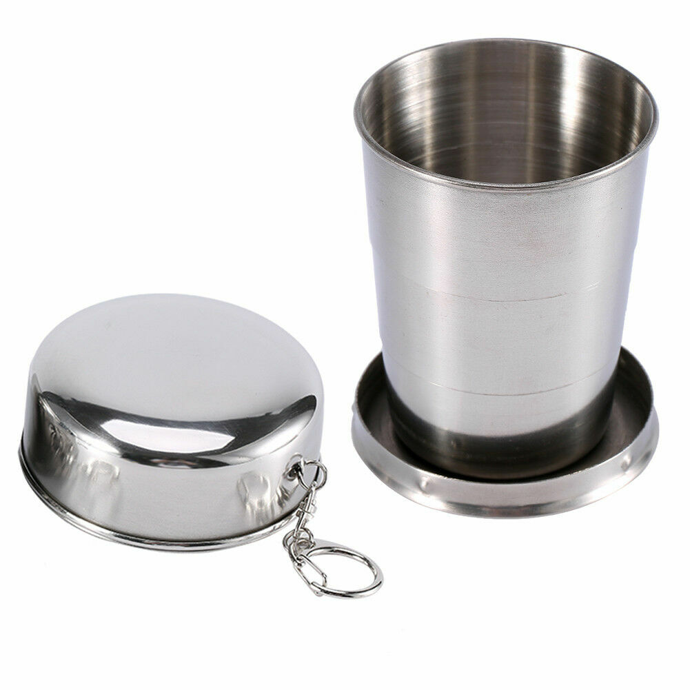 US 3-6 Pack Stainless Steel Portable Camping Travel Folding Collapsible Cups