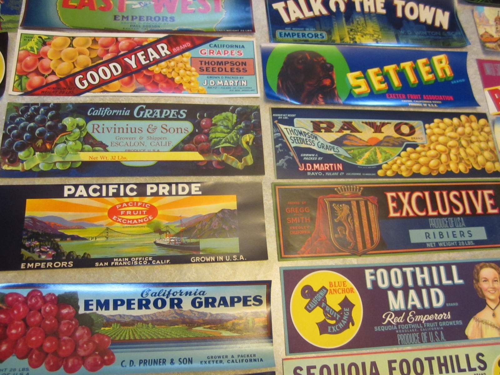 Lot of 40 Old Vintage - CALIFORNIA GRAPE - Crate LABELS - ALL DIFFERENT - Grapes