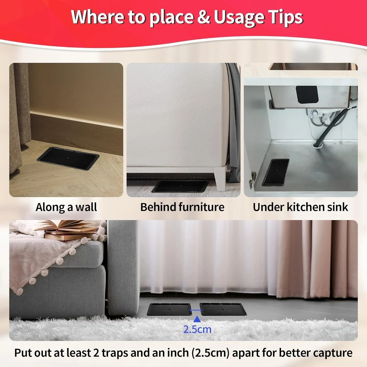 48 Pack Large Glue Traps, Pre-Baited Heavy Duty Non-Toxic Bulk Glue Mouse Traps