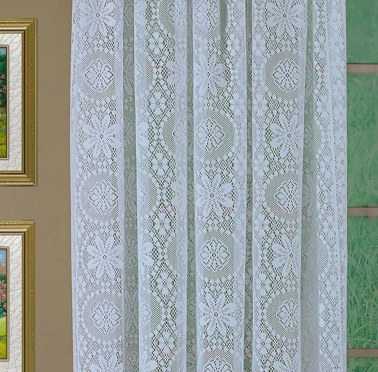 Lace Jacquard Window Curtain Single Panel Hopewell 63" or 72" or 84" White Cream