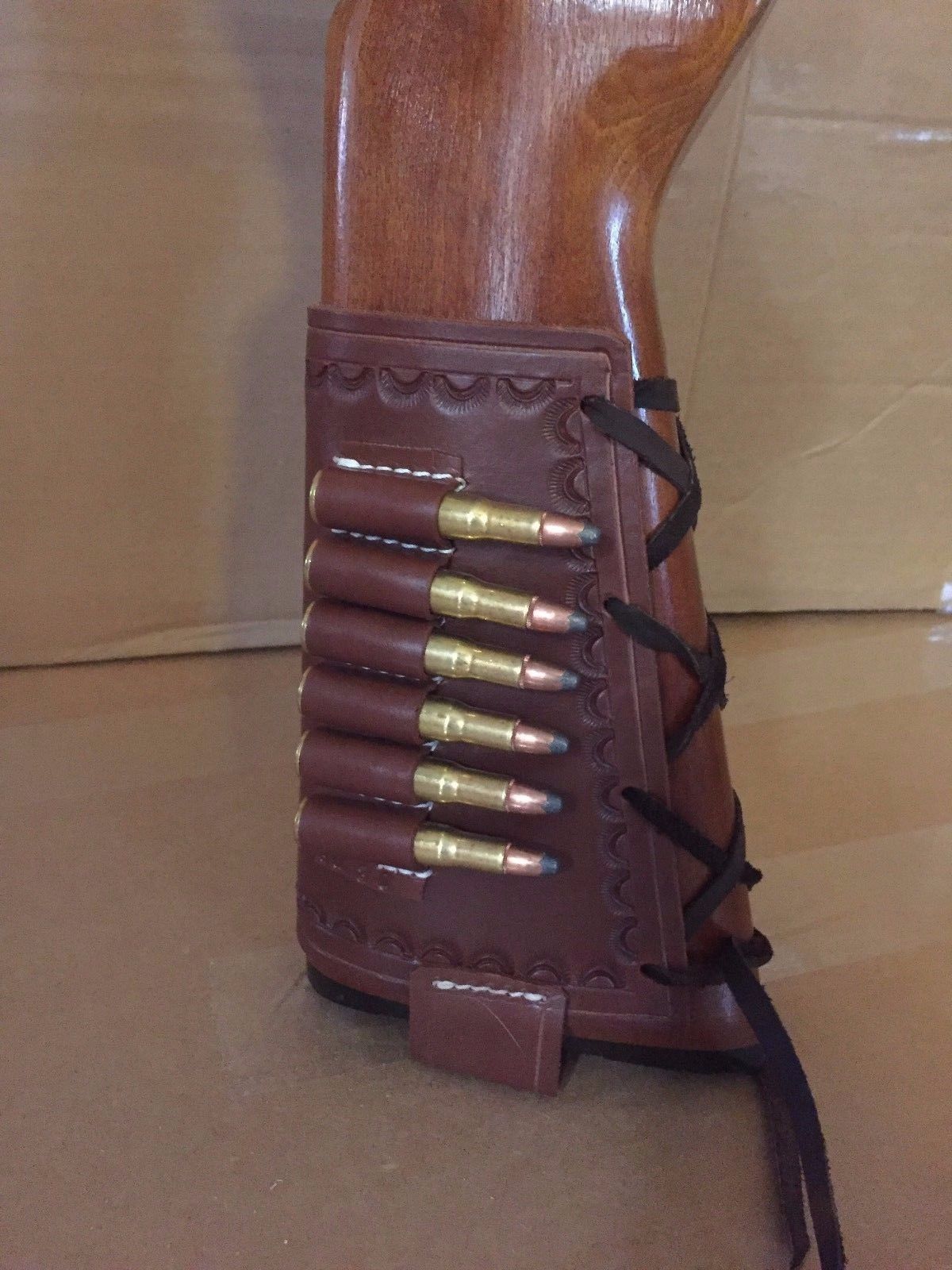 Leather Bullet Cartridge Rifle Stock Buttstock Cover USA M Fits 30 30 Winchester