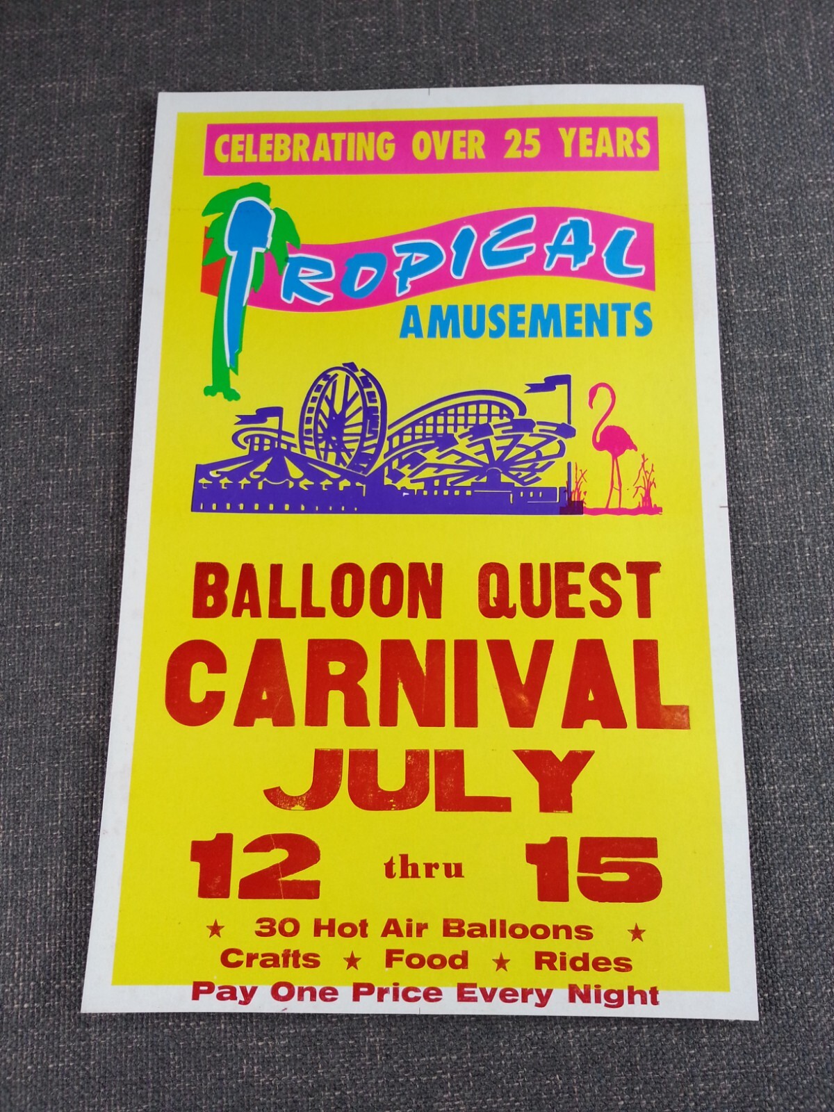 Balloon Quest Carnival New Castle PA Tropical Amusements Cardboard Poster
