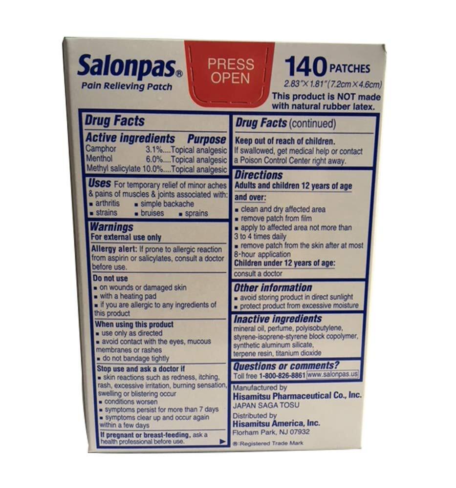 Salonpas Pain Relieving Patch, (2 PACK-140 Count)