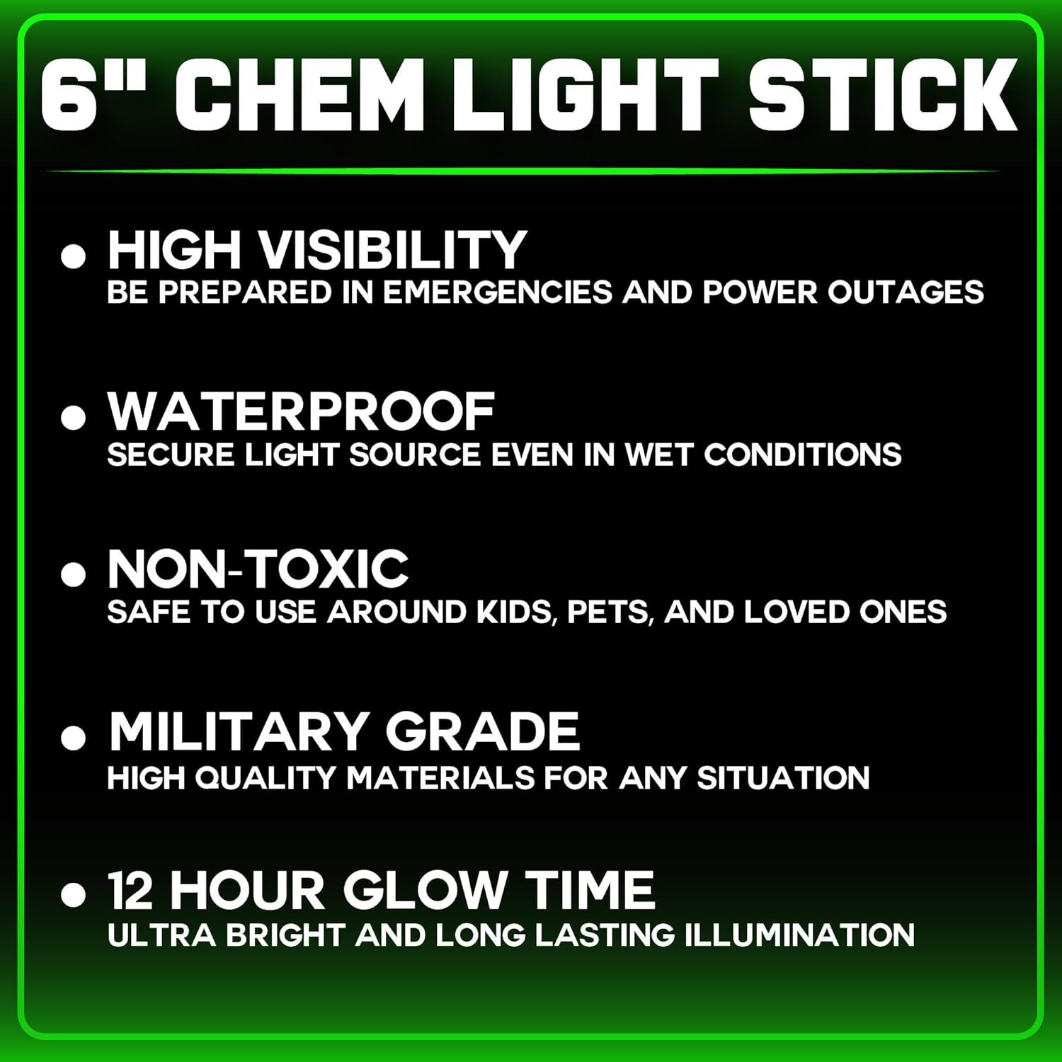 Military Grade Green Glow Sticks - 25 Pack - 12 Hour Bulk Tactical Light Sticks