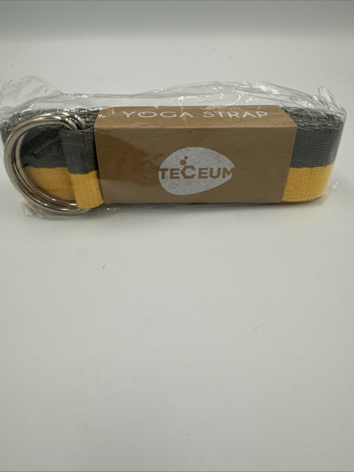 TECEUM Yoga Mat Strap Non Slip Pilates Stretch 1.5” wide 6 Ft Long Yellow Gray