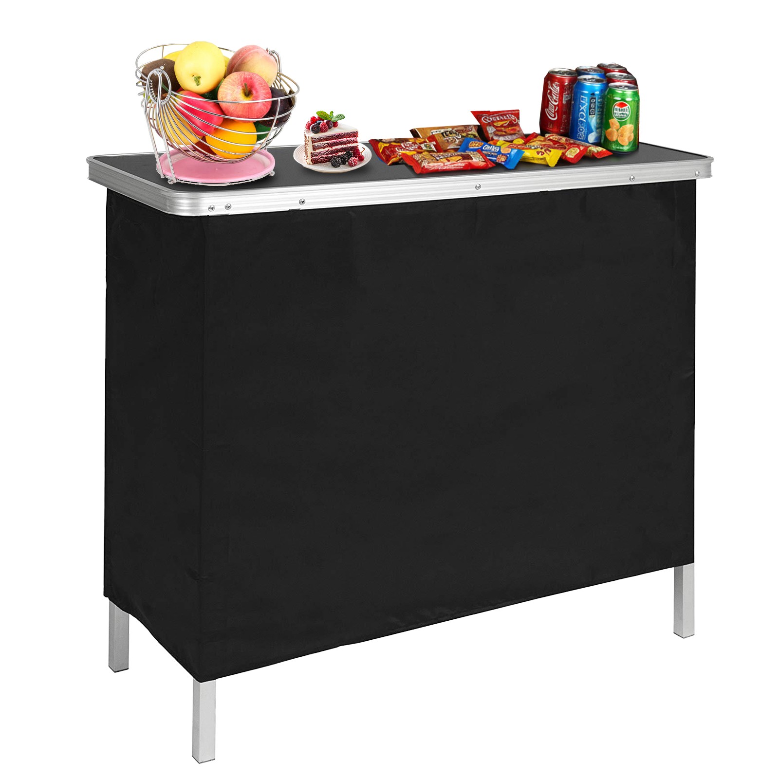 Portable Folding Bar 38.5" with Storage Shelves, Removable Skirt & Carry Case