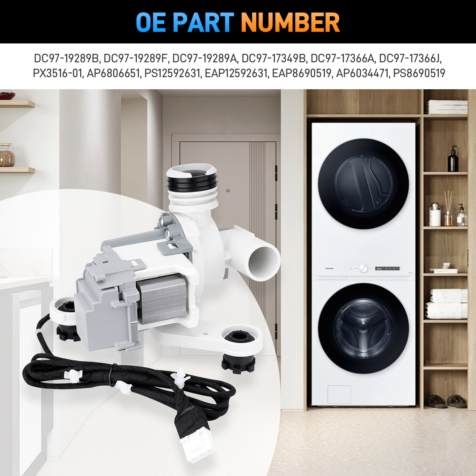 DC97-19289F Washing Machine Drain Pump Assembly for Samsung Washer DC97-19289B