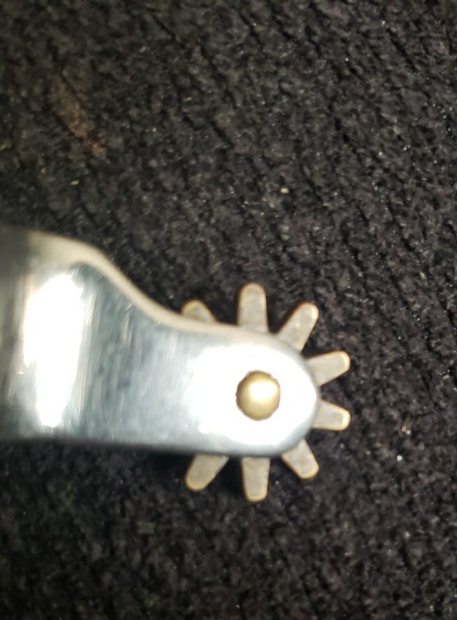 Single Small Kids Western Cowboy Spur Chrome and Brass Tooled Leather