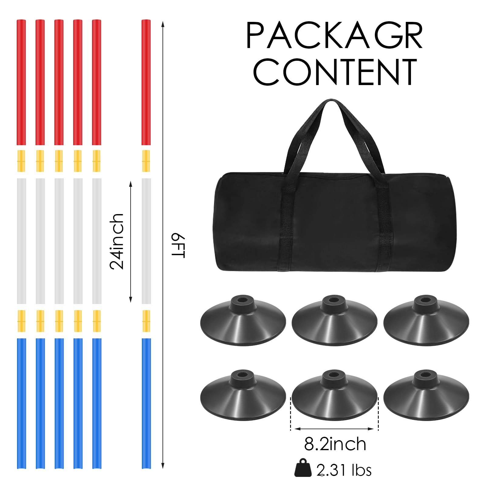 6 Set Pole Bending Poles for Horses 6FT Adjustable Training Equipment for Hor