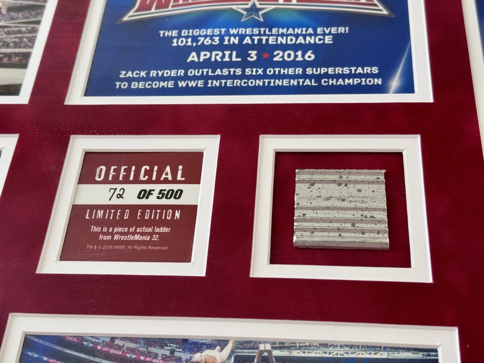 WWE Limited Edition WRESTLEMANIA 32 Plaque Zack Ryder autographed #72/500