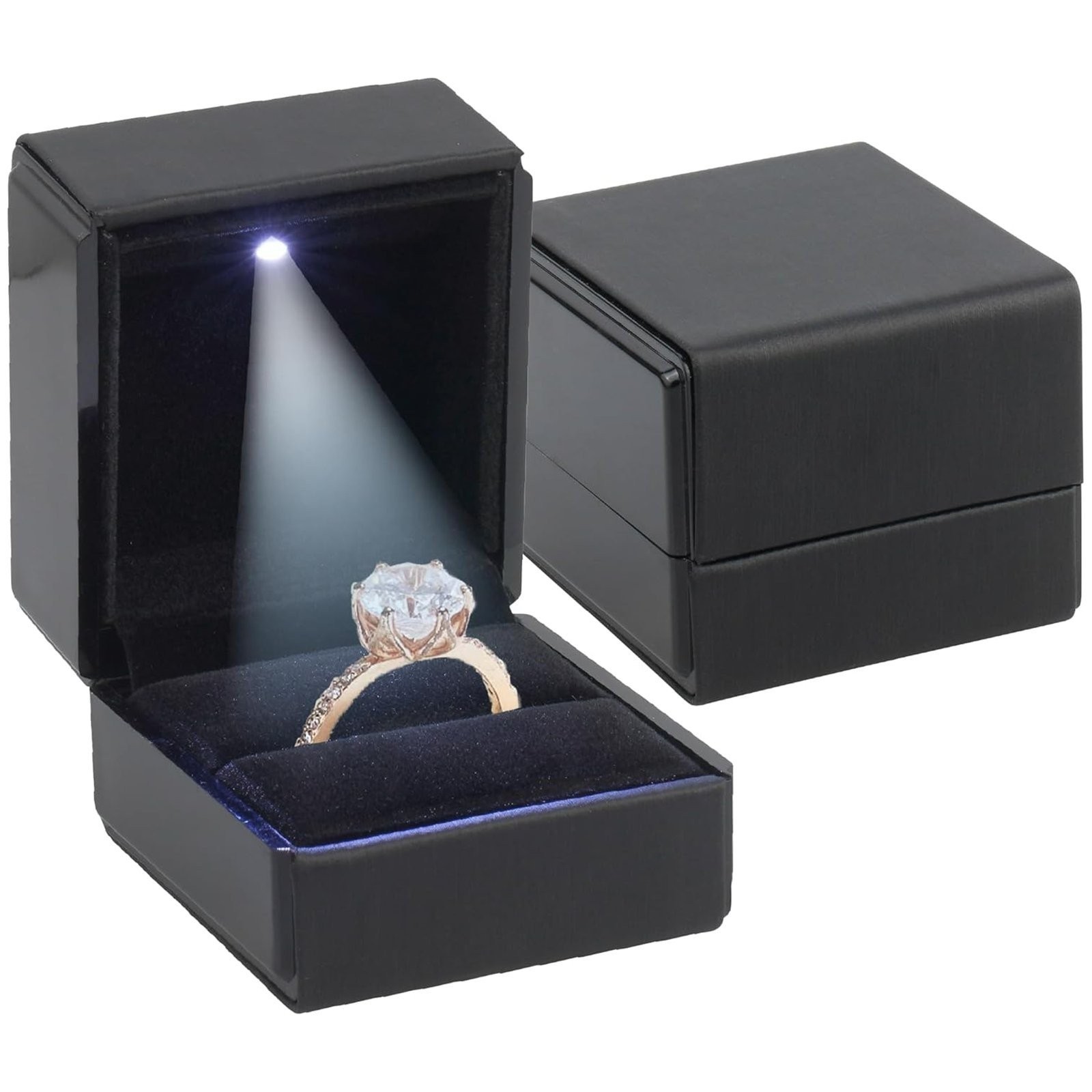 Novel Box Square Shaped Ring Box with LED Light for Wedding & Special Occasions