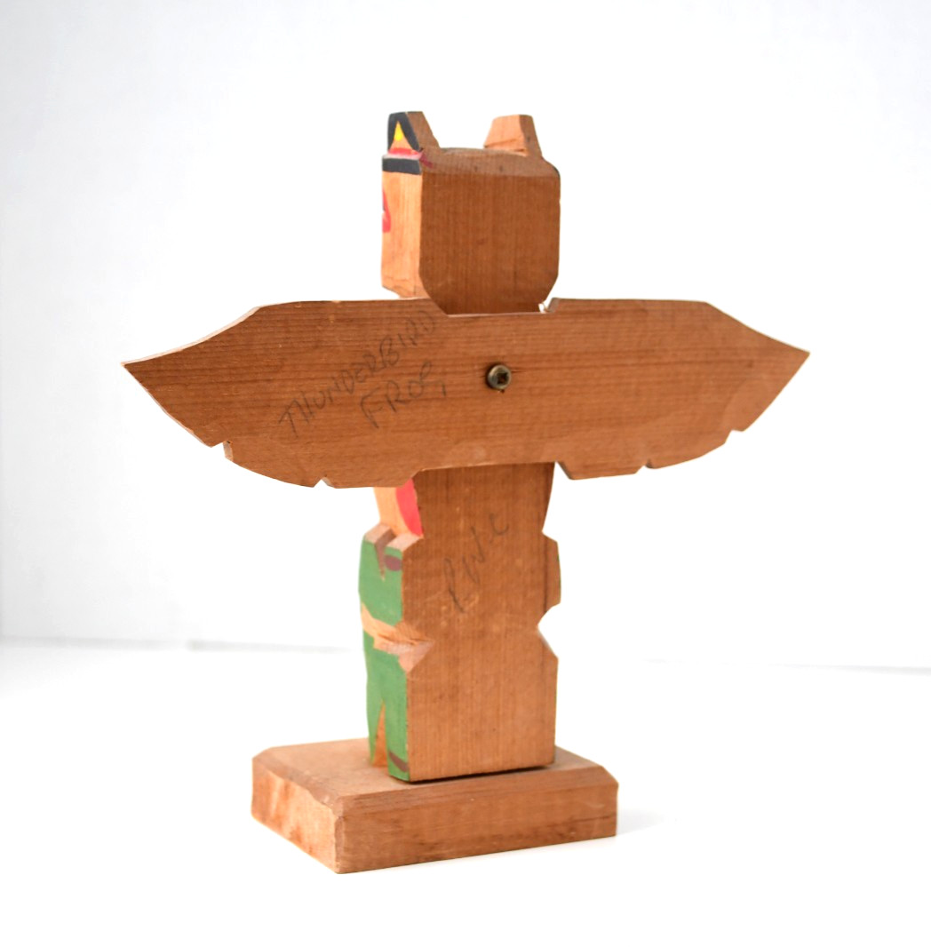Vintage PWC Cedar Totem Pole Thunderbird Human and Frog 1970's Perfect 7x6.5