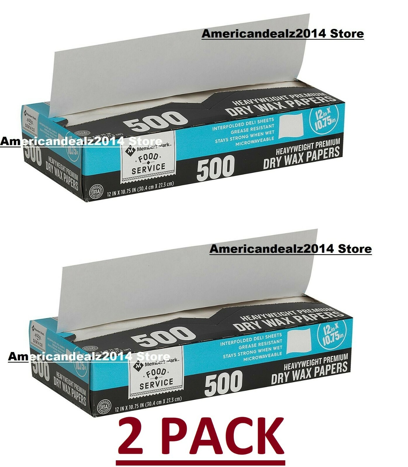 2 PACK Heavyweight Wax Paper Sheets 12" X 10.75" {500 Each} (Total 1000 Count)