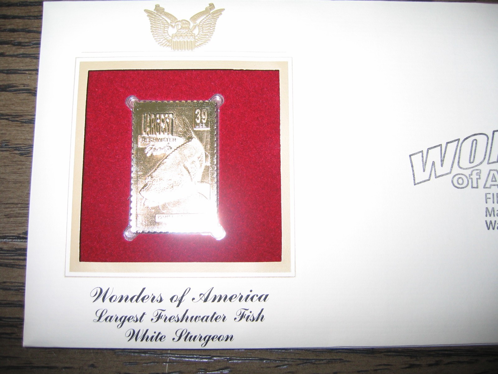 2006 Wonders of America White Sturgeon Largest Fish Replica Golden Cover Stamp