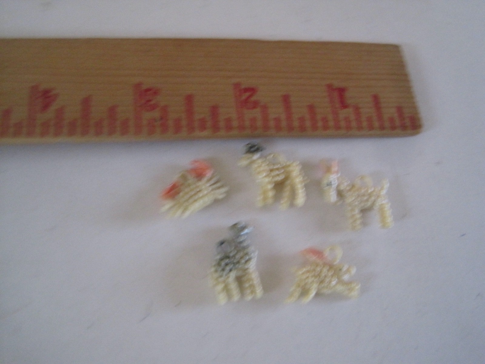 Cracker Jack Prizes Vintage Celluloid Bead Crab Lllama Bunny Donkey Goat Set 5