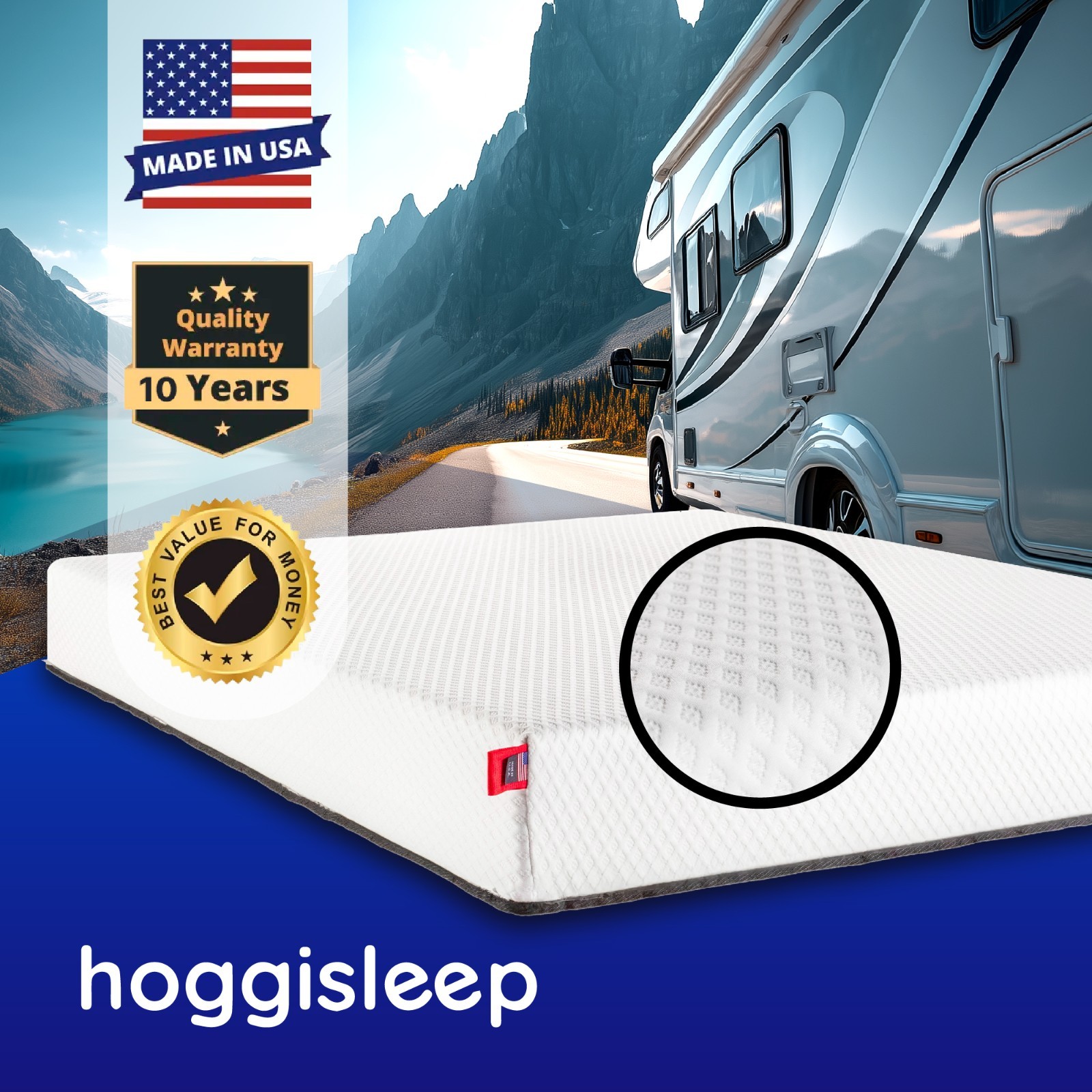 Short Queen, 10 Inch RV Mattress 60x74, High-Quality Memory Foam, hoggisleep NEW