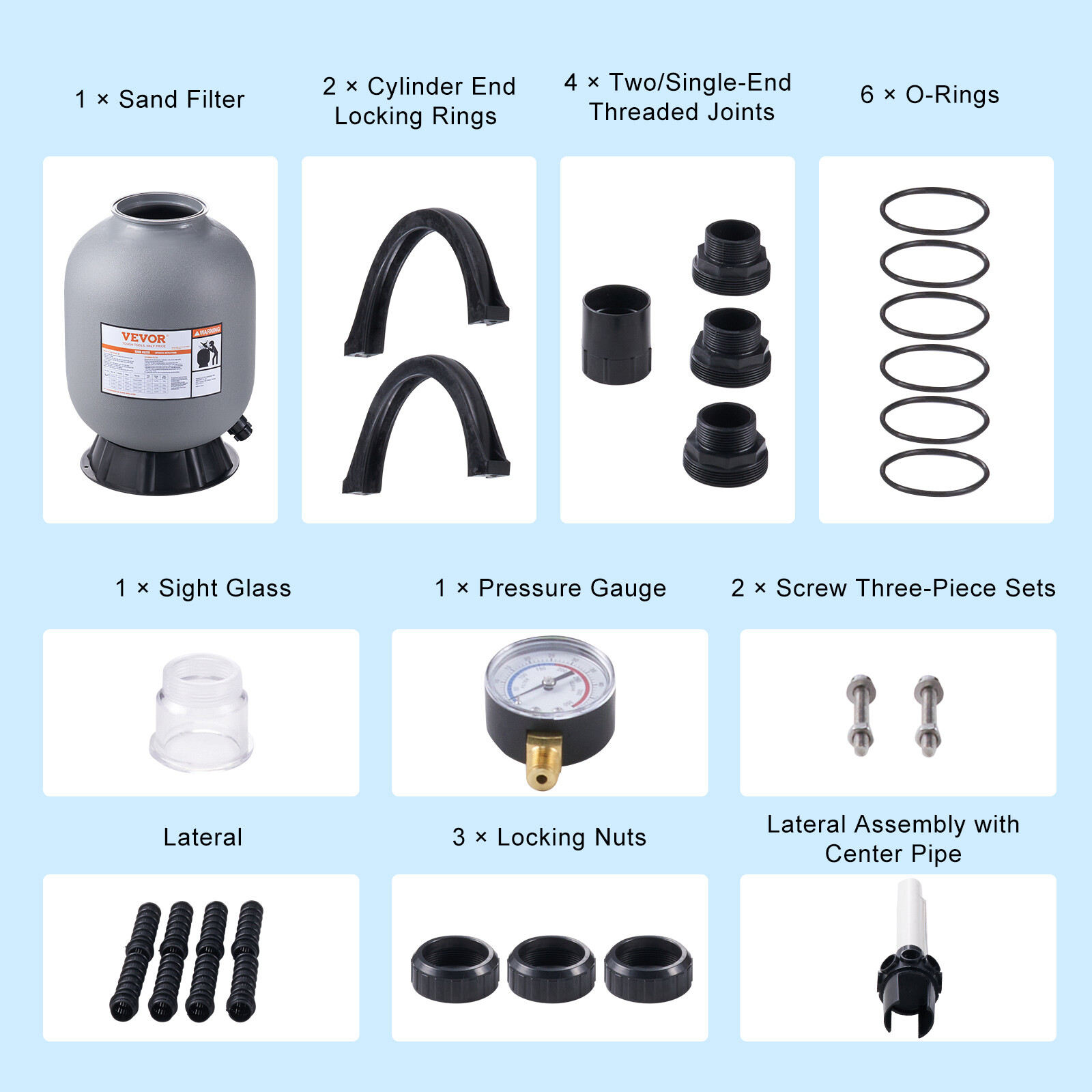 VEVOR Sand Filter 16" Above Inground Swimming Pool Sand Filter with 7-Way Valve
