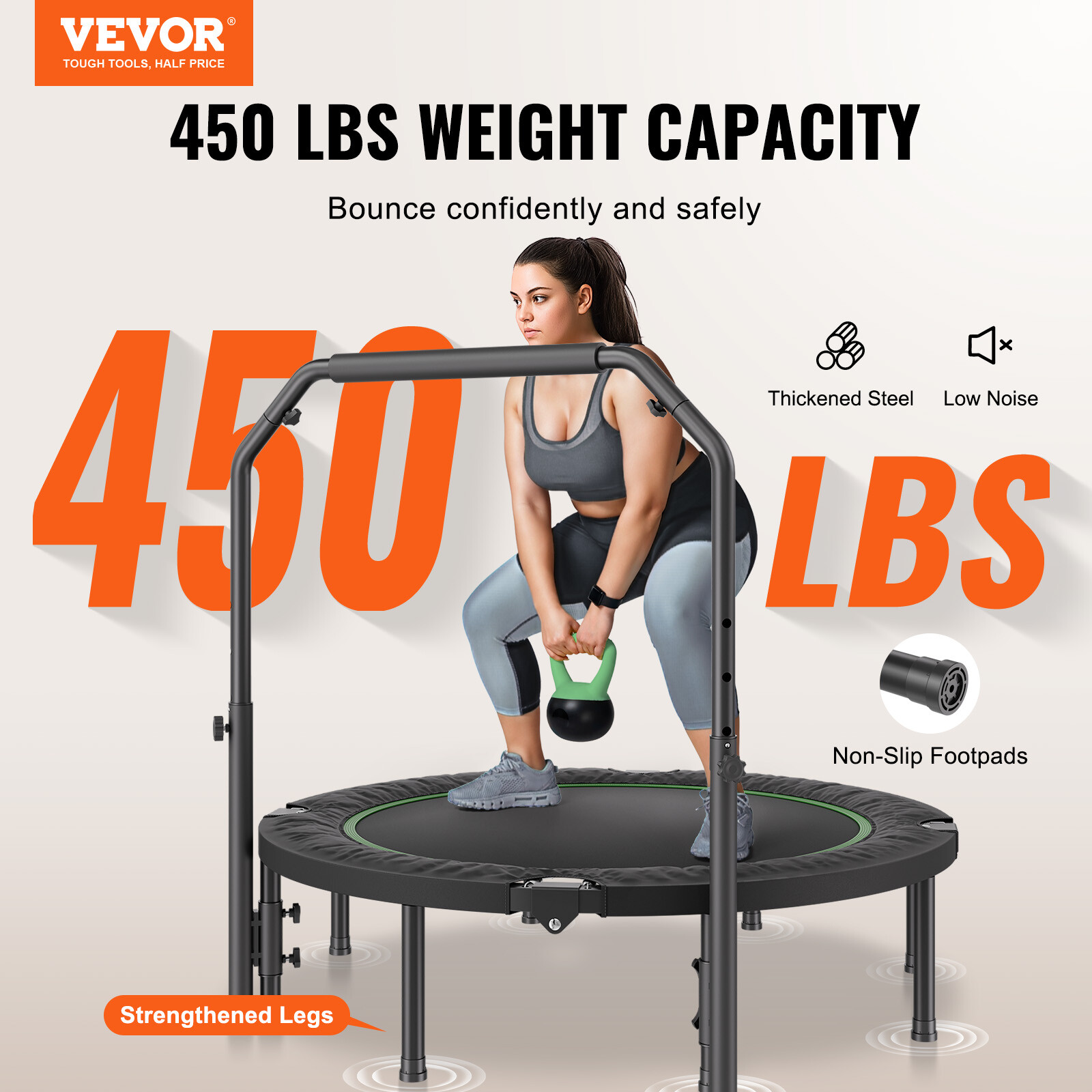 52" Foldable Mini Fitness Trampoline Adults Exercise Rebounder with Handle