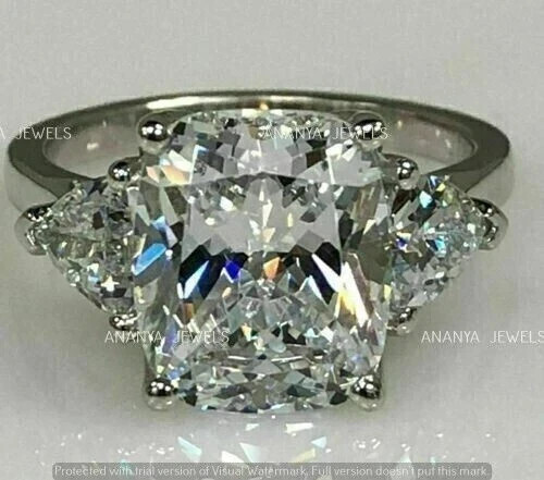 3.00 CT Cushion Cut Moissanite Three Stone Wedding Ring Real 925 Sterling Silver