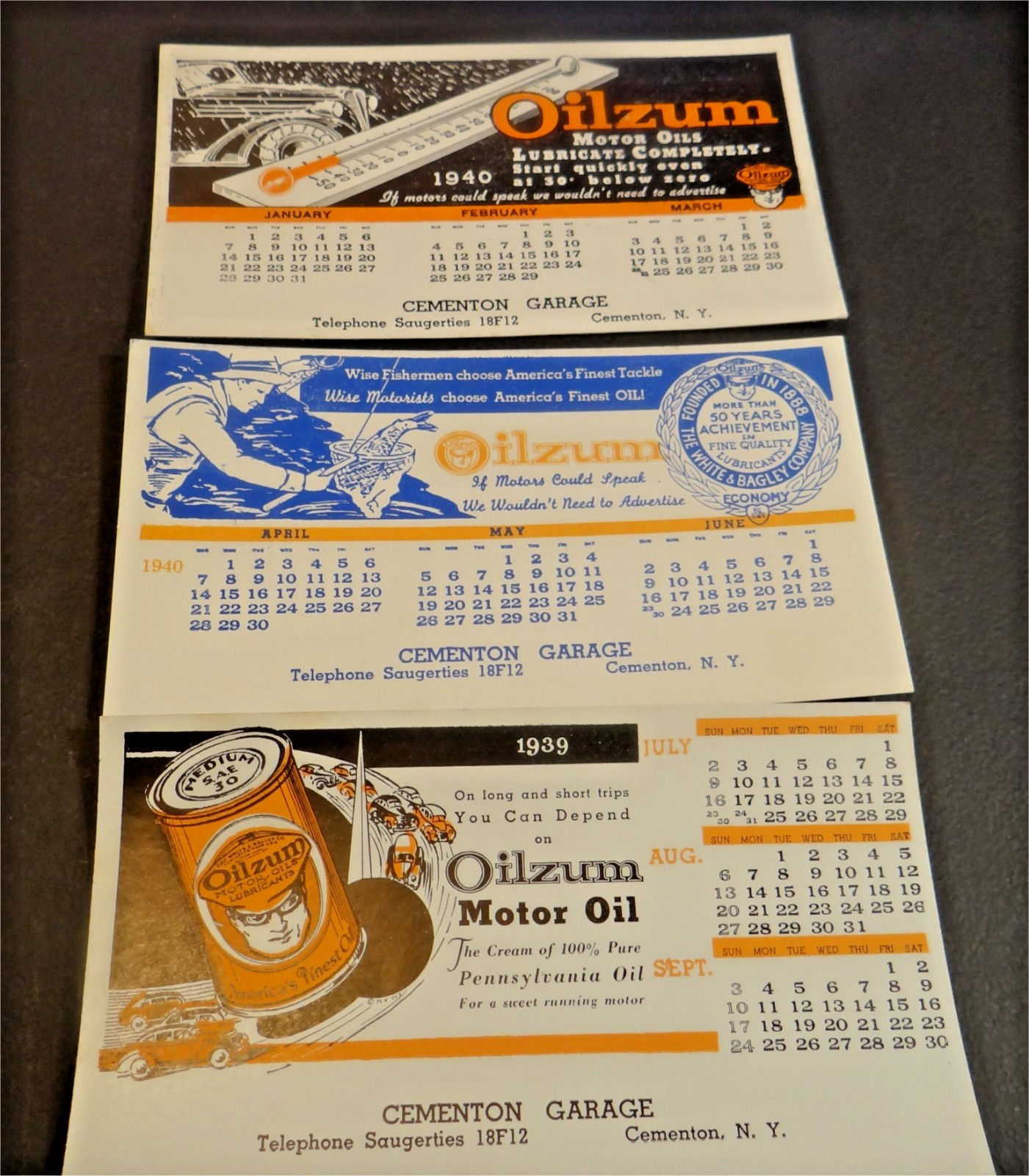 3 Vintage 1939/1940 OILZUM Ink Blotters, Cementon ,NY