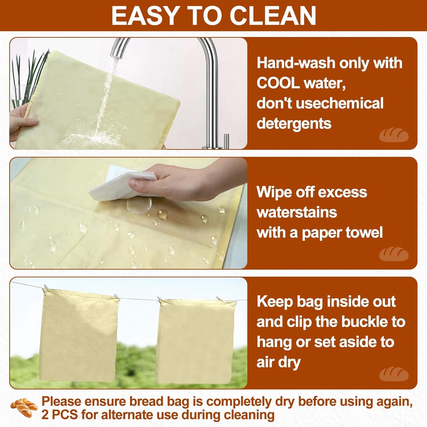 2 Pack Sourdough Beeswax Bread Bags for Homemade Bread Storage with Lining, Cott